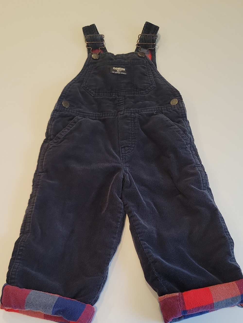 OshKosh Bgosh 2T Navy Corduroy Overalls Plaid Lined Vestbak Carpenter Cowboy